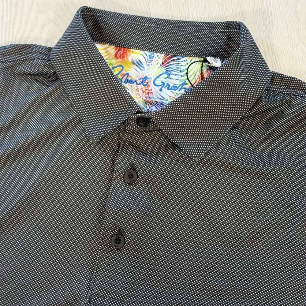 Robert Graham Polo Shirt Performance Golf Micro Dots Charcoal Gray Mens Small